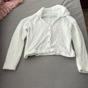Cropped white, button up sweater. (S)